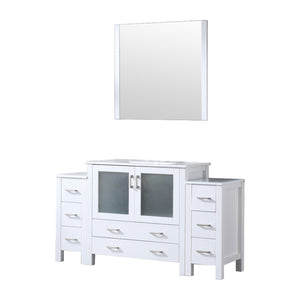 English Elm White Bath Vanity 60 in with Side Cabinets, Soft-Close Drawers, Ceramic Scratch-Resistant Top & Mirror B2731S00960