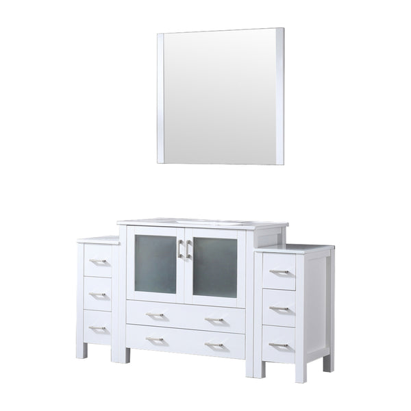 English Elm White Bath Vanity 60 in with Side Cabinets, Soft-Close Drawers, Ceramic Scratch-Resistant Top & Mirror B2731S00960