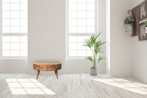 English Elm Solid Wood Odyssey Oak-Ish Coffee Table - Handcrafted Mango Wood With Brass Drawer, Modern Design B182P279321-GIGA