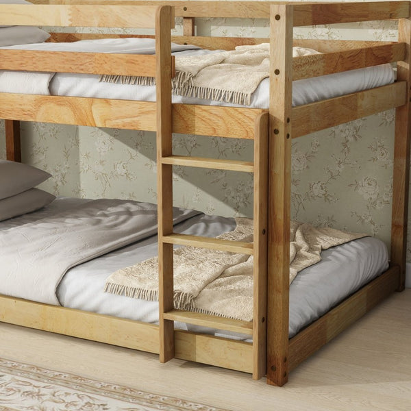 English Elm Solid Wooden Twin Over Twin Floor Bunk Bed With Ladder – Durable Rubberwood, Stylish & Safe Design W504P191652-GIGA
