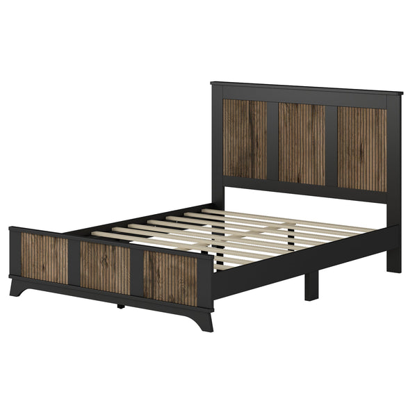 English Elm 4-Pieces Queen Platform Bed Set with Storage Nightstands & Dresser, Wooden Strip Accent, Modern Farmhouse Elegance Black 52.17 L x 18.5 W x 11.81 H HL000191AAB