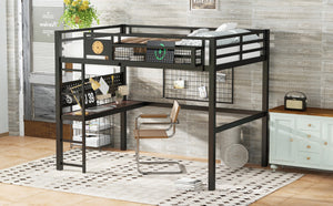 English Elm Twin Xl Solid Pine Loft Bed with Built-in Led Lighting and Storage Shelves W1580S00376