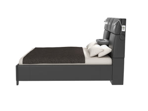 English Elm Queen Music Bed with Bluetooth Speakers, Touch Lighting & Removable Beverage Tray — Black Vinyl Modern Design B2699S00010