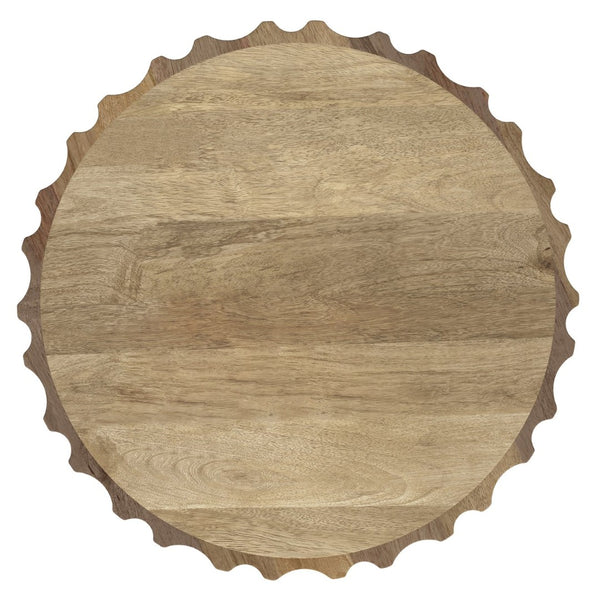 English Elm Rolf Solid Mango Wood Drum Side Table Hand Carved Fluted Sculptural Natural Finish B136P420284