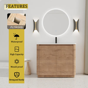 English Elm 40'' Freestanding Bathroom Vanity With White Ceramic Sink & Soft-Close Doors - Stylish Storage Solution W999S00401