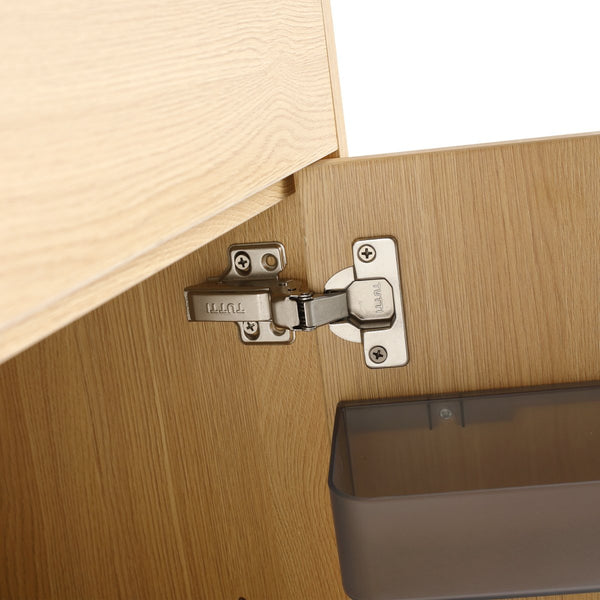 English Elm 60" Freestanding Bathroom Vanity with Dual Resin Sink, 4 Soft-Close Doors, 3 Open Shelves & Towel Hanger, Plywood Storage Boxes, Modern Durable Hardware W999S00480