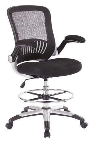OSP Home Furnishings Mesh Back Ergonomic Drafting Chair with Lumbar Support Padded Flip up Arms Studio Use DCY69006-3M