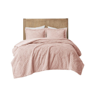 English Elm Full/Queen Plush Embroidered Medallion Faux Fur Comforter Mini Set — Ultra-Soft Machine Washable Elegance Blush 19.29 L x 11.81 W x 11.81 H B03597037