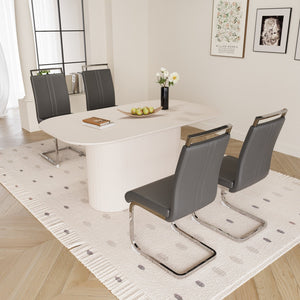 English Elm 63 "Modern-Medieval Cream Mdf Dining Table & 4 Pu Chairs Set - Stylish, Easy Assembly For Home & Kitchen" W2189S00670