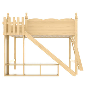 English Elm Queen Loft Bed With Detachable Slide, Storage Shelves & Cabinet - Solid Wood For Fun & Space Savvy! W1580S00250-GIGA