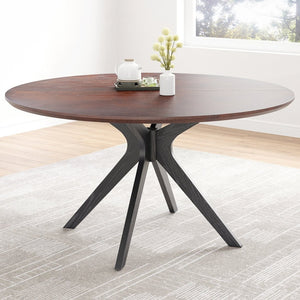 English Elm 47" Round Wood Dining Table Seats Six with Industrial Metal Base for Modern Homes Black + Dark Walnut T3623P437343