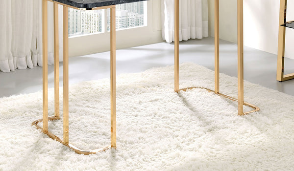 English Elm Contemporary Faux Marble Desk 47” with Gold Steel Frame, Built-In USB & Power Outlet, Modern Home Office elegante B2741P340574