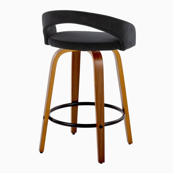 English Elm Fixed-height Swivel Counterstools Mahogany Wood Chrome Footrest Velvet Seat Set of 2 Black B202S01777