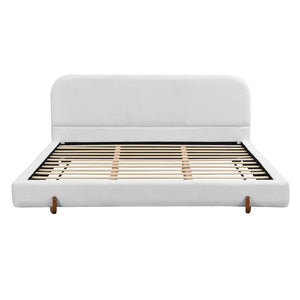 English Elm Unique White Upholstered King Bed Rubberwood Legs Sculpted Panels Modern Bedroom N769K460510W