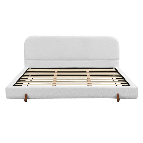 English Elm Unique White Upholstered King Bed Rubberwood Legs Sculpted Panels Modern Bedroom N769K460510W