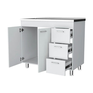 English Elm Darien White Base Cabinet with Faucet Hole, Double Door & 3 Drawers, 39.37"W x 35.43"H Stylish storage B128S00040