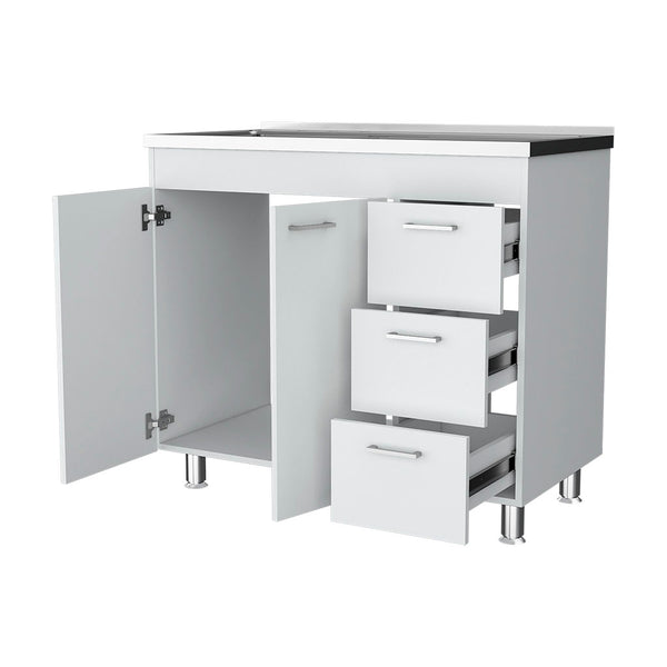 English Elm Darien White Base Cabinet with Faucet Hole, Double Door & 3 Drawers, 39.37"W x 35.43"H Stylish storage B128S00040
