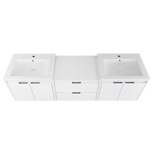 English Elm 72" Float Mount Double Sink Bathroom Vanity Glossy White Plywood Soft Close W999S00536