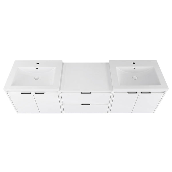 English Elm 72" Float Mount Double Sink Bathroom Vanity Glossy White Plywood Soft Close W999S00536