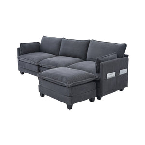 English Elm United We Win Modular Corduroy Sectional with Ottoman Low Profile Living Room Couch Gray W1568S00255