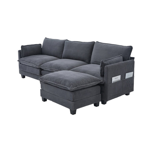 English Elm United We Win Modular Corduroy Sectional with Ottoman Low Profile Living Room Couch Gray W1568S00255
