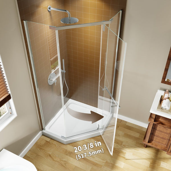 English Elm Corner Frameless Neo-angle Pivot Shower Enclosure with Tempered Glass and Sleek Hardware Brushed Nickel W637P348806