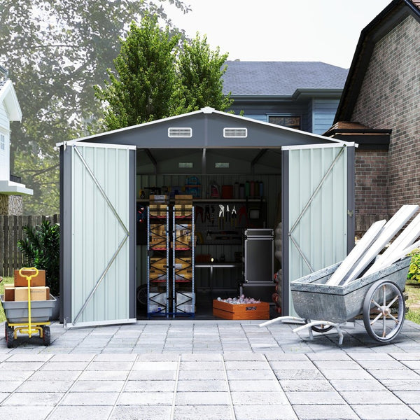 English Elm Campcraft Metal Storage Shed 10x14 Ft with Lockable Doors Vented Sloped Roof Backyard W1598S00035