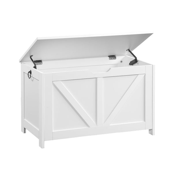 English Elm Storage Bench with Hinged Lid White Retro Box Organizer for Entryway or Bedroom Foot W3151P449053
