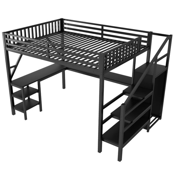 English Elm Metal Queen Loft Bed with L Shaped Desk Wardrobe Rgb Lighting and Usb Charging W2593S00065