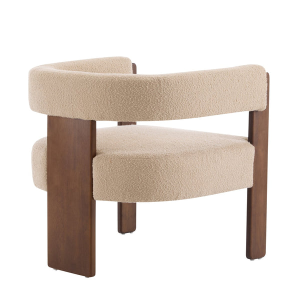 English Elm Christopher Knight Home® - Modern Boucle Upholstered Accent Armchair with Barrel Back, Walnut Legs, Plush Texture for Living Room Comfort Light Camel,Walnut 29.5 L x 25.5 W x 14.5 H N776P205886M