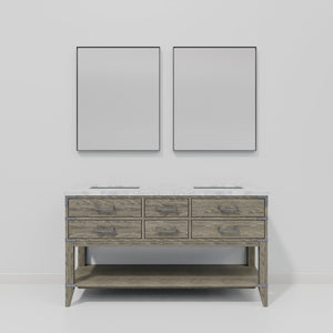 English Elm Grey Oak Double Bath Vanity With Carrara Marble Top, Soft-Close Drawers & Matching Mirrors, 65” W B2731S01637