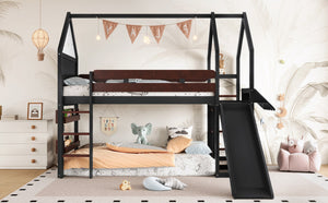 English Elm Full Size Pine Loft Bed House Frame with Slide Bookshelves and Moon Star Rails W1580S00311