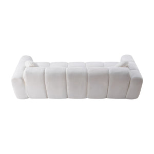 English Elm 98.4" Corduroy Cloud Puff Sofa Vacuum Packed 4-seater Living Room Couch with Pillows White W5515P477281