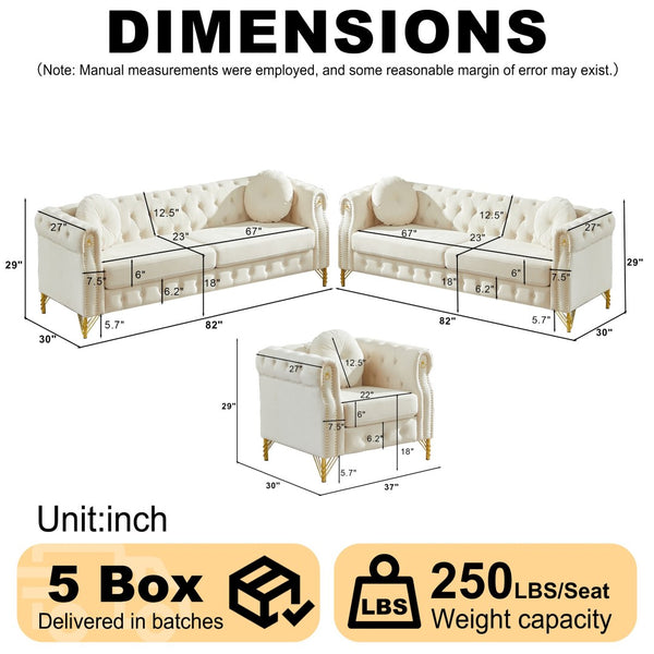 English Elm Velvet Chesterfield Tufted Sofa with Copper Stud Trim and Gold Legs for Glam Living Beige W834S00632