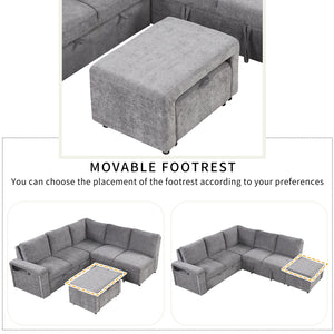 English Elm U_STYLE L-shaped Padded Modular Sofa with Storage, USB Charging, Cup Holders, 6-Seater Comfort and Style Gray WY000390AAE