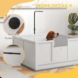 English Elm Pawhut Whelping Box with Pig Rail Retractable Light Stand and Adjustable Entry Door W2225P173798