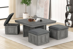 English Elm 5pc Faux Marble Lift Top Coffee Table Set with Four Fabric Storage Ottomans in Grey B011P427263