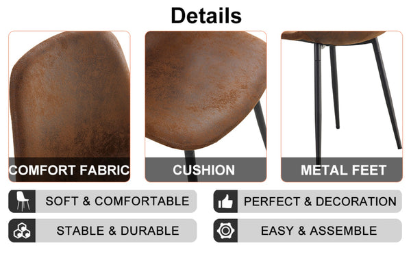 English Elm Table Set With Modern Medieval Style - 4 Upholstered Brown Chairs & Black Metal Legs For Comfort W1151S04212-GIGA