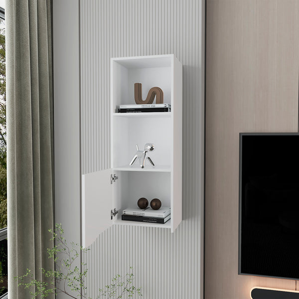 English Elm Pima Recessed Wall Cabinet in White Melamine with 3 Shelves, 1 Door — Slim Built-In Storage Solution B128P237130