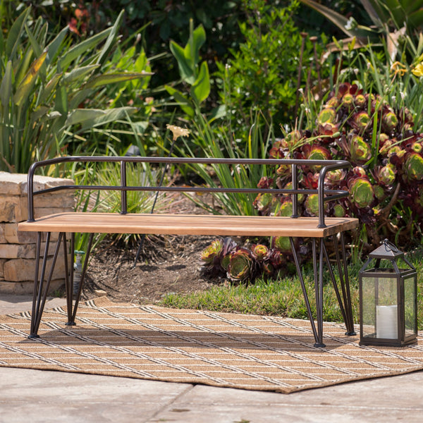 English Elm Christopher Knight Home® - ZION Rustic Teak Acacia Wood and Powder-Coated Iron Bench for Patio — Durable 50.5" Outdoor Seating 60390.00