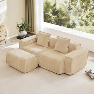 English Elm Streamlined Velvet Modular L-shape Sectional Sofa with Cloud Foam and French Piping Light Camel W3041S00350