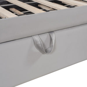 English Elm Full L-Shaped Upholstered Daybed with Twin Pop-Up Trundle, Vertical Stripe Design, Cozy Lounge Style (98) Gray SF000191AAE