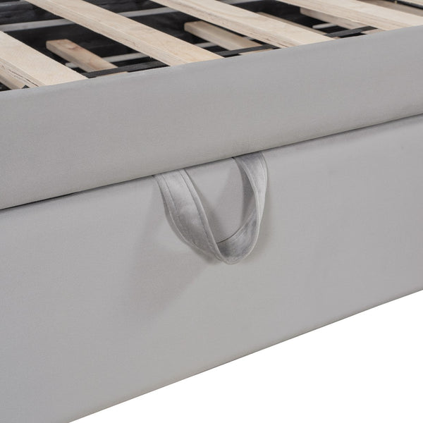 English Elm Full L-Shaped Upholstered Daybed with Twin Pop-Up Trundle, Vertical Stripe Design, Cozy Lounge Style (98) Gray SF000191AAE