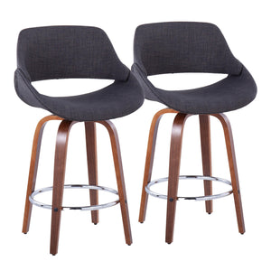 English Elm Fabrico 26" Mid-Century Modern Counter Stool Set Of 2 In Walnut Wood & Charcoal Fabric For Stylish Seating B202S00249