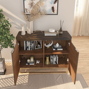 English Elm 2-door Fluted Wood Grain Cabinet Industrial Brown Finish Accent Storage for Living Room T3609P482855