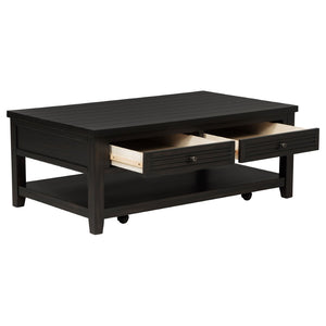 English Elm Sutter Planked Wood Coffee Table with Louvered Drawers for Farmhouse Living Rooms B062P441046