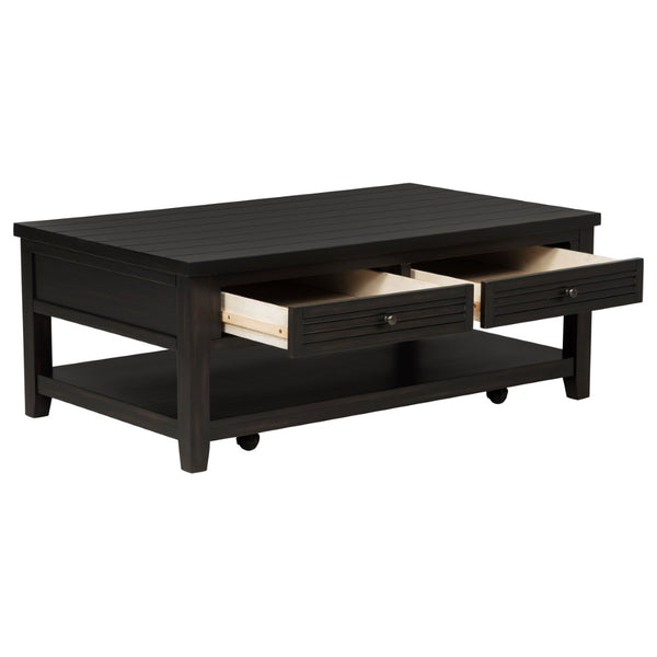 English Elm Sutter Planked Wood Coffee Table with Louvered Drawers for Farmhouse Living Rooms B062P441046