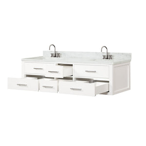 English Elm White Double Bath Vanity Set With Carrara Marble Top, Chrome Faucets, And Ample Storage Space B2731P258086-GIGA