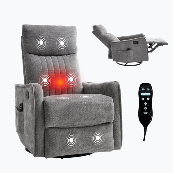 English Elm Blue Fabric Swivel Rocker Recliner with Massage Heat Nodes for Living Room Comfort Dark Gray W1803P321841