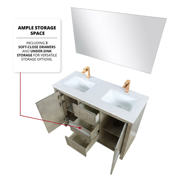 English Elm Rustic Acacia Double Bath Vanity With White Quartz Top, Rose Gold Faucet & 43" Mirror Ensemble B2731S01682-GIGA